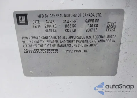 2014 Chevrolet Impala 1Lt из США, поврежденный, VIN 2G1115SL3E9258525